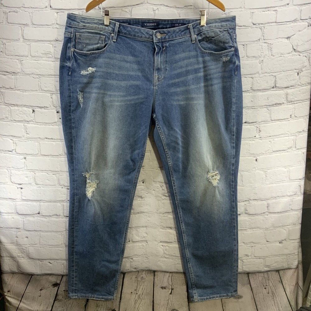 Vigoss Blue Jeans The Thompson Tomboy Womens Sz 24 x 27 Distressed Tapered